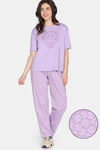 Zivame 2 Mile Fashion Knit Cotton Lifewear Set - Orchid Bloom — thumbnail 2